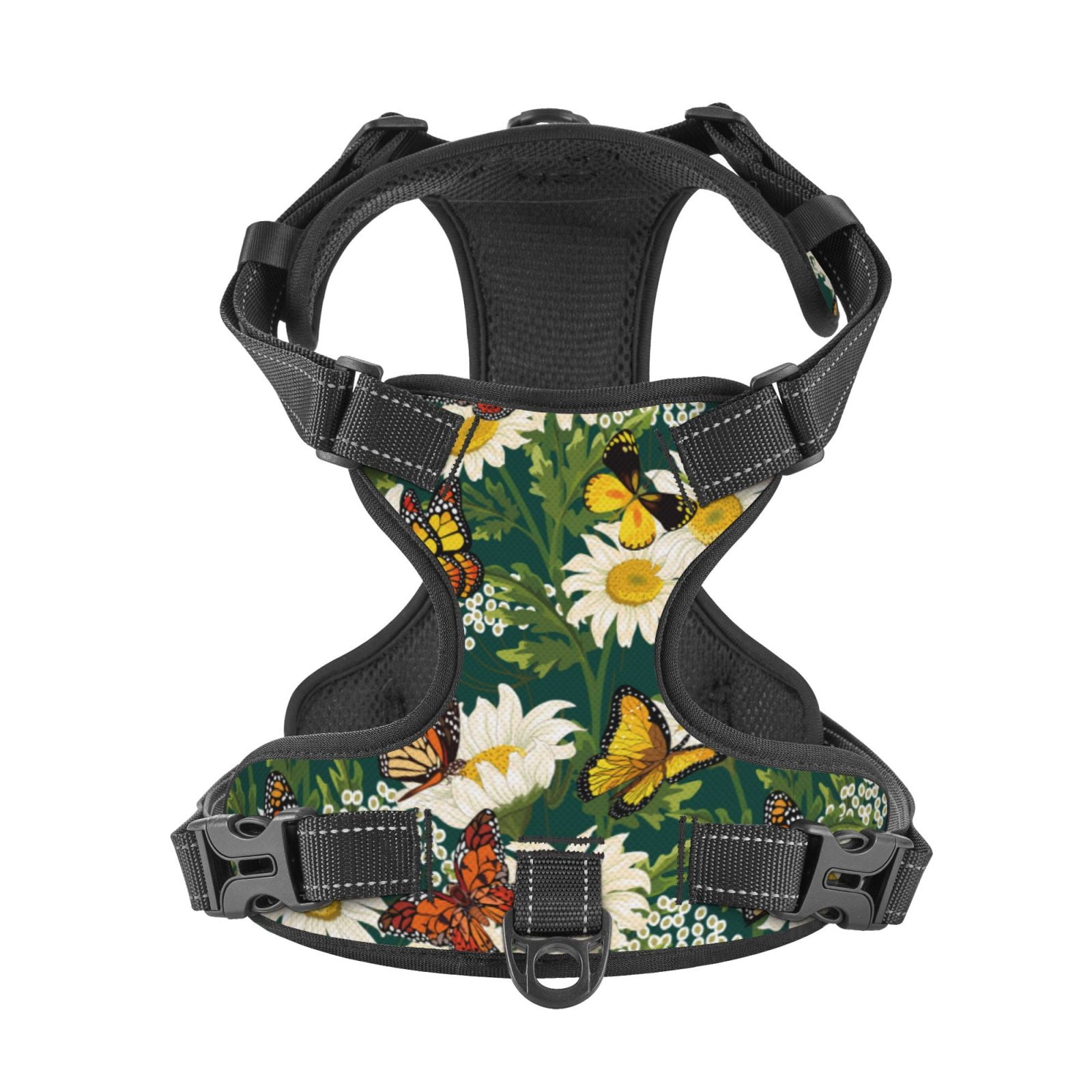 Kdxio Sunflowers And Butterflies Print No Pull Dog Harness Adjustable Reflective Oxford Easy Control Medium Large Dog Harness for Training and Everyday-X-Large