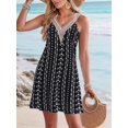 thumbnail image 4 of Summer Dresses for Women Beach Lace V-Neck Sundresses Casual Tropical Print Sleeveless Short Dress Black S, 4 of 7