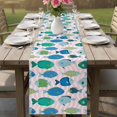 thumbnail image 4 of Pink Fishes Table Runner 90 Inches, Cartoon Coastal Ocean Fish Striped Bed Runner Dresser Scarves Tabletop for Indoor Outdoor Parties/Ceremony/Banquet, 13" x 90", 4 of 9