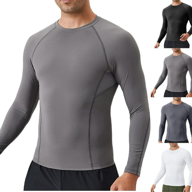 Txeol Men's Athletic Long Sleeve Shirts Stretchy Breathable Gym Workout Undershirt Sun Protection Rash Guard Lightweight Sport Tops 90% off Clearance Sale,Gray,S