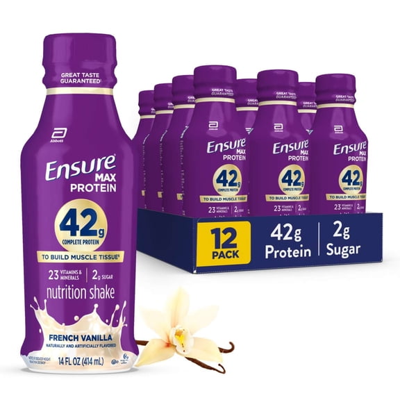 Ensure Max Protein Shake, 42g High Protein, French Vanilla, 14 fl oz, 12 Pack