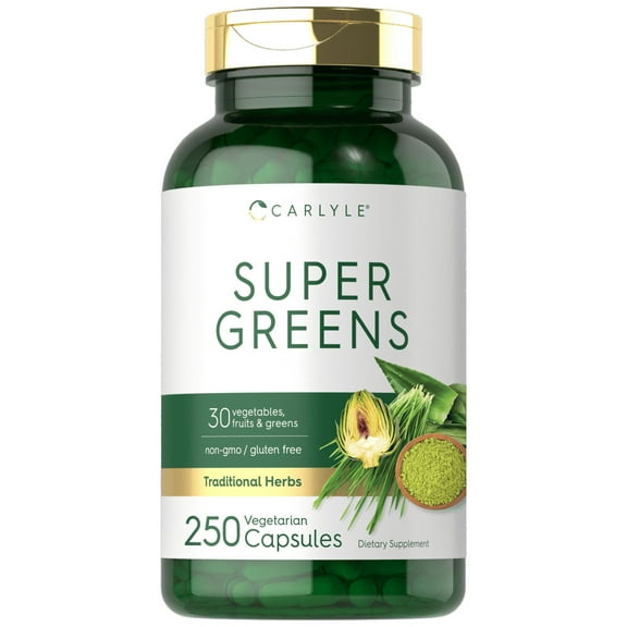 Super Greens Capsules | 250 Count | Non-GMO & Gluten Free Supplement | By Carlyle