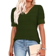 thumbnail image 4 of Vmvidoty Women Blouses Dressy Casual Summer Short Sleeve Shirts V Neck Striped Tunic Tops Army Green XXL, 4 of 5