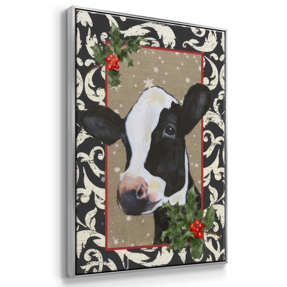 County Christmas Farm I - Framed Gallery Wrapped Holiday Canvas - 17 x 25 - Silver Frame