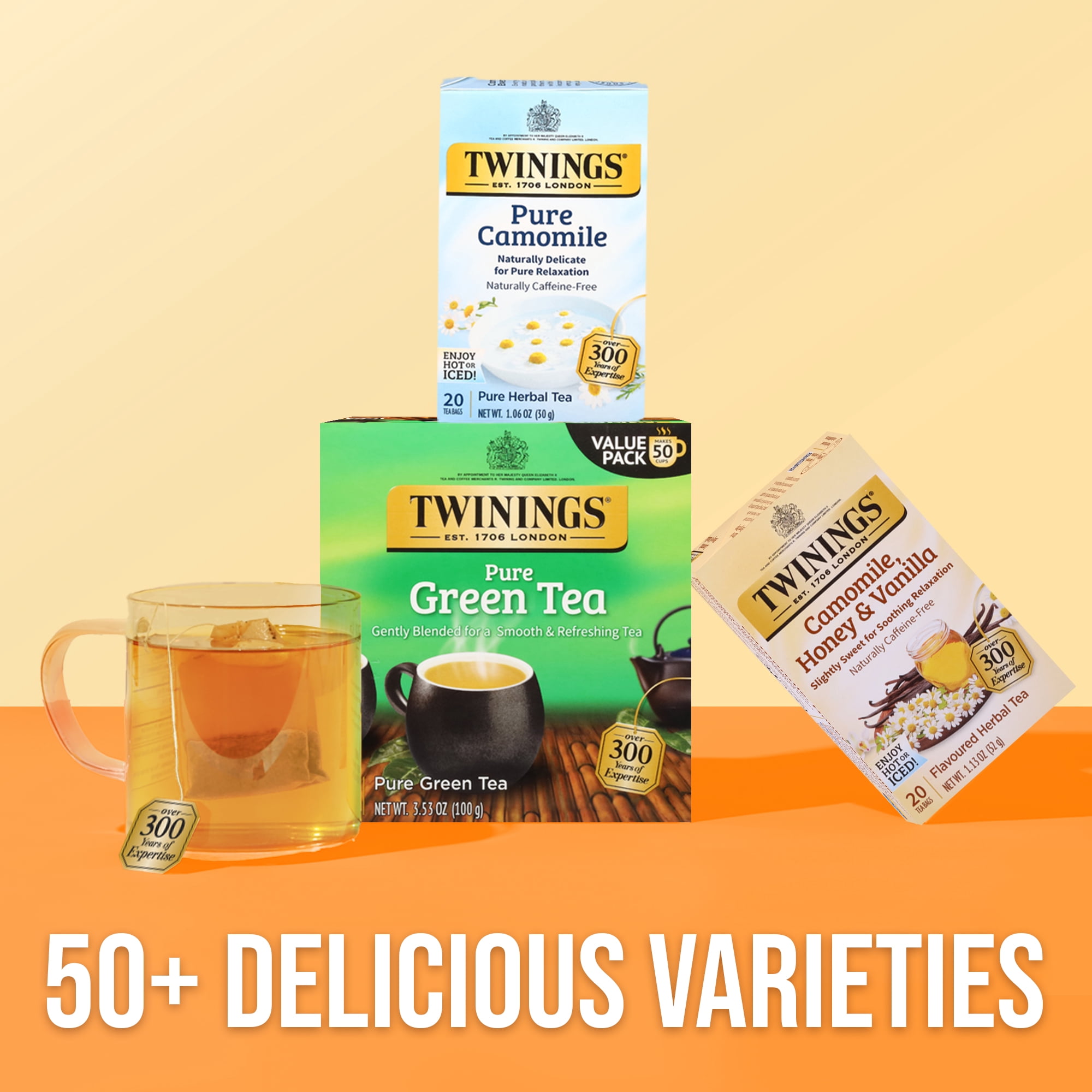 (4 pack) Twinings Pure Camomile Herbal Tea Bags, Caffeine Free, 20 Count Box