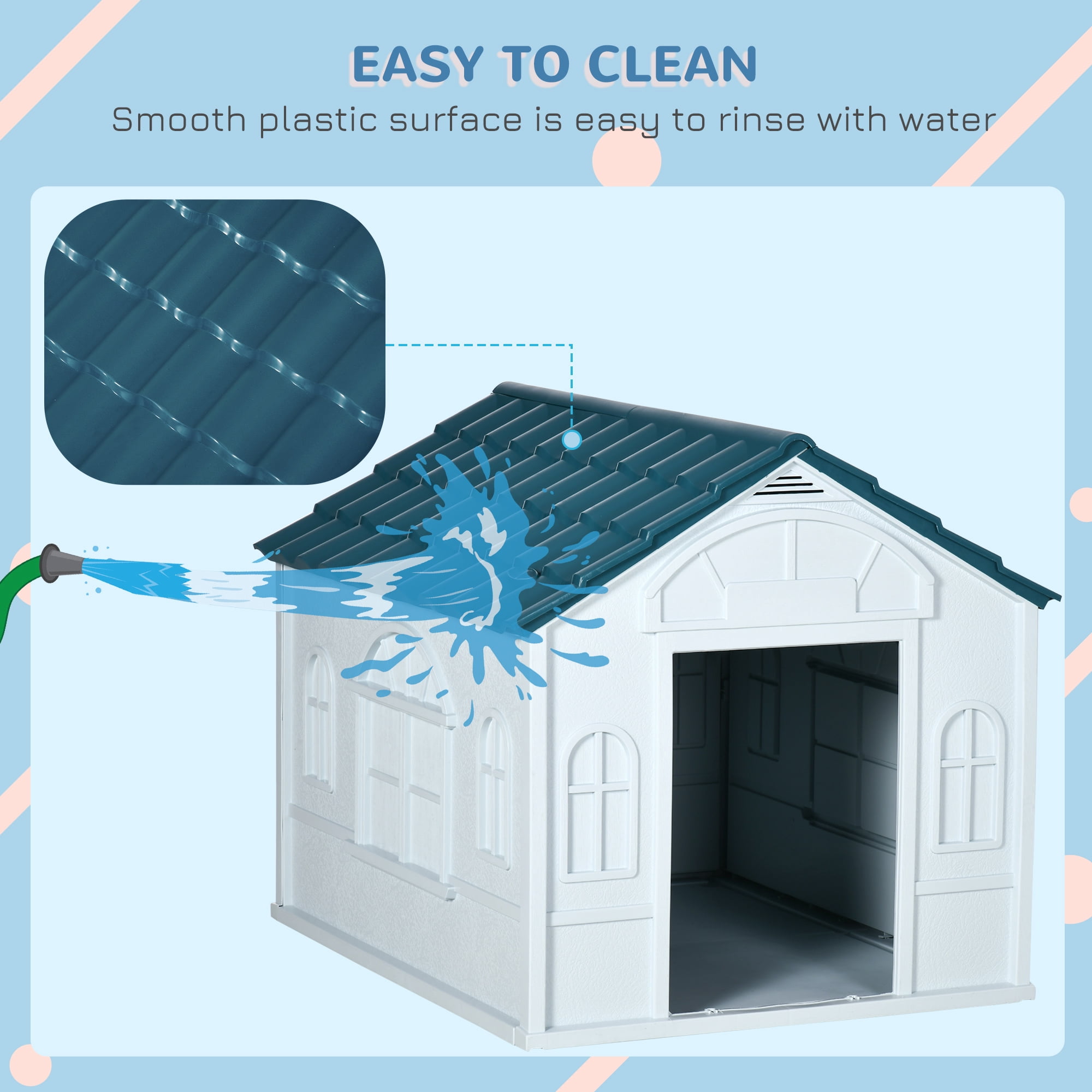 LINJH Water Resistant Plastic Dog House Puppy Shelter for Indoor Outdoor-25.5" x 29.75" x 24.75"-Blue