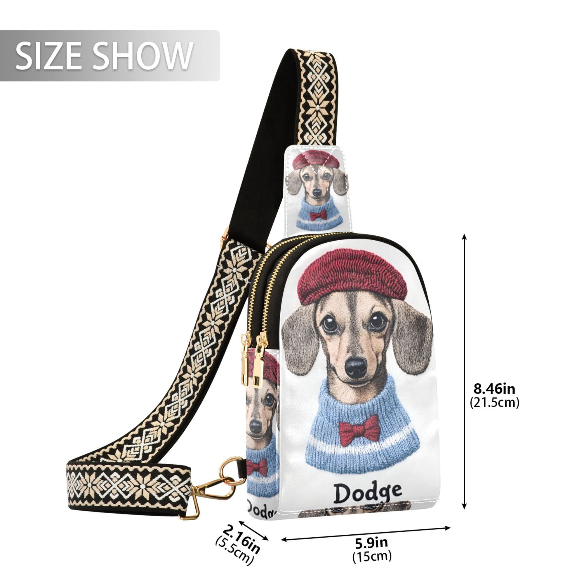 FORMRS Womens Crossbody Sling Bag Travel Daypack Shoulder Chest Backpack, Gray Cute Dog Artist