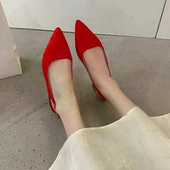 Women's Shoes 2024 Classic High Heel Slingbacks Fashion Sexy Pumps Pointed Toe Solid Color Dress ShoesRojo37