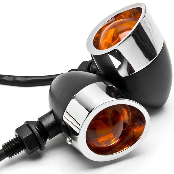 HTTMT Motorcycle Turn Signal Light Kit – Chrome Bullet LED, 41mm Clamp Mount, For Harley & Cruisers