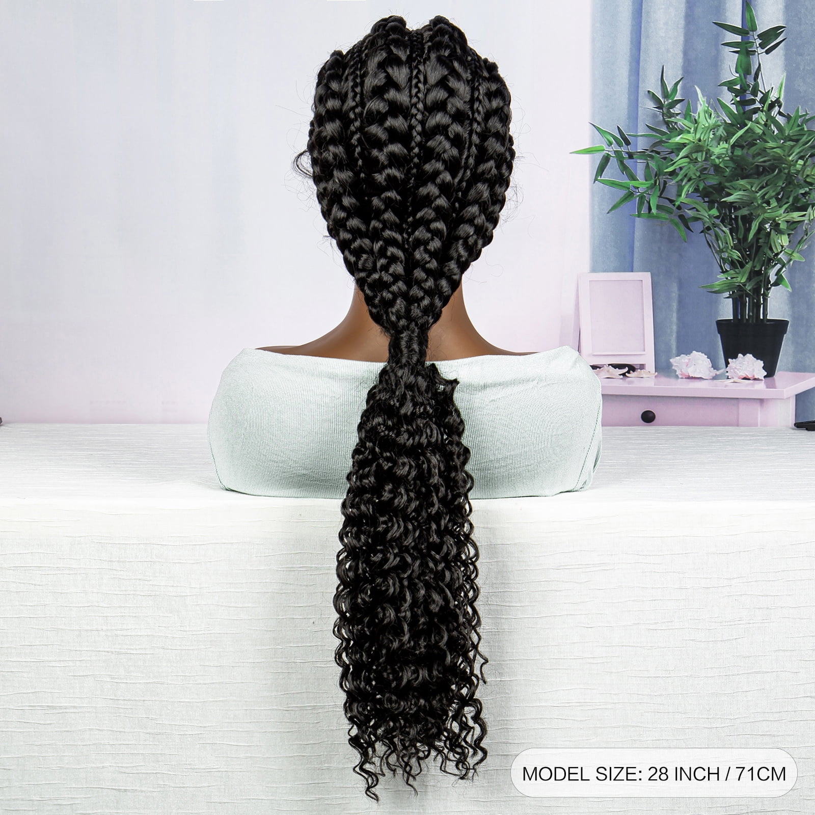 28 Inches Lace Frontal Synthetic Braided Wigs Lace Front Braided Ponytail Wig Natural Knotless with Baby Hair for Black Women Daily Use (1B Color)