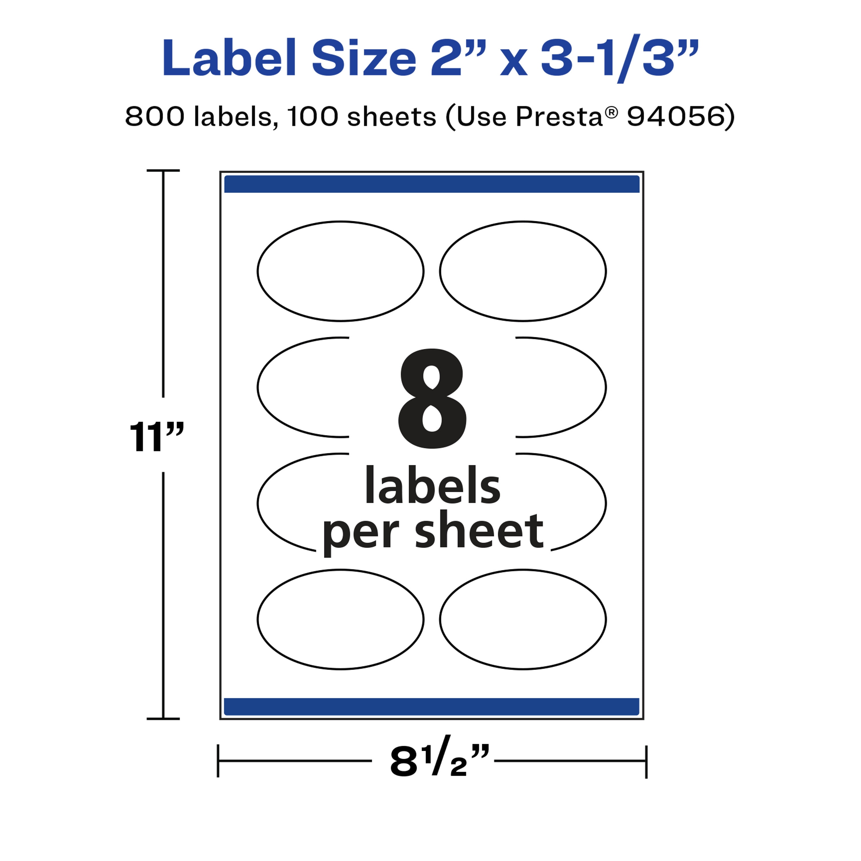 Avery Glossy White Oval Labels, 2" x 3-1/3", 800 Total