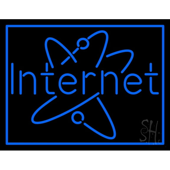 Internet Logo LED Neon Sign 15 x 19 - inches, Clear Edge Cut Acrylic Backing, with Dimmer - Bright and Premium built indoor LED Neon Sign for Computer & Electronics store decor.