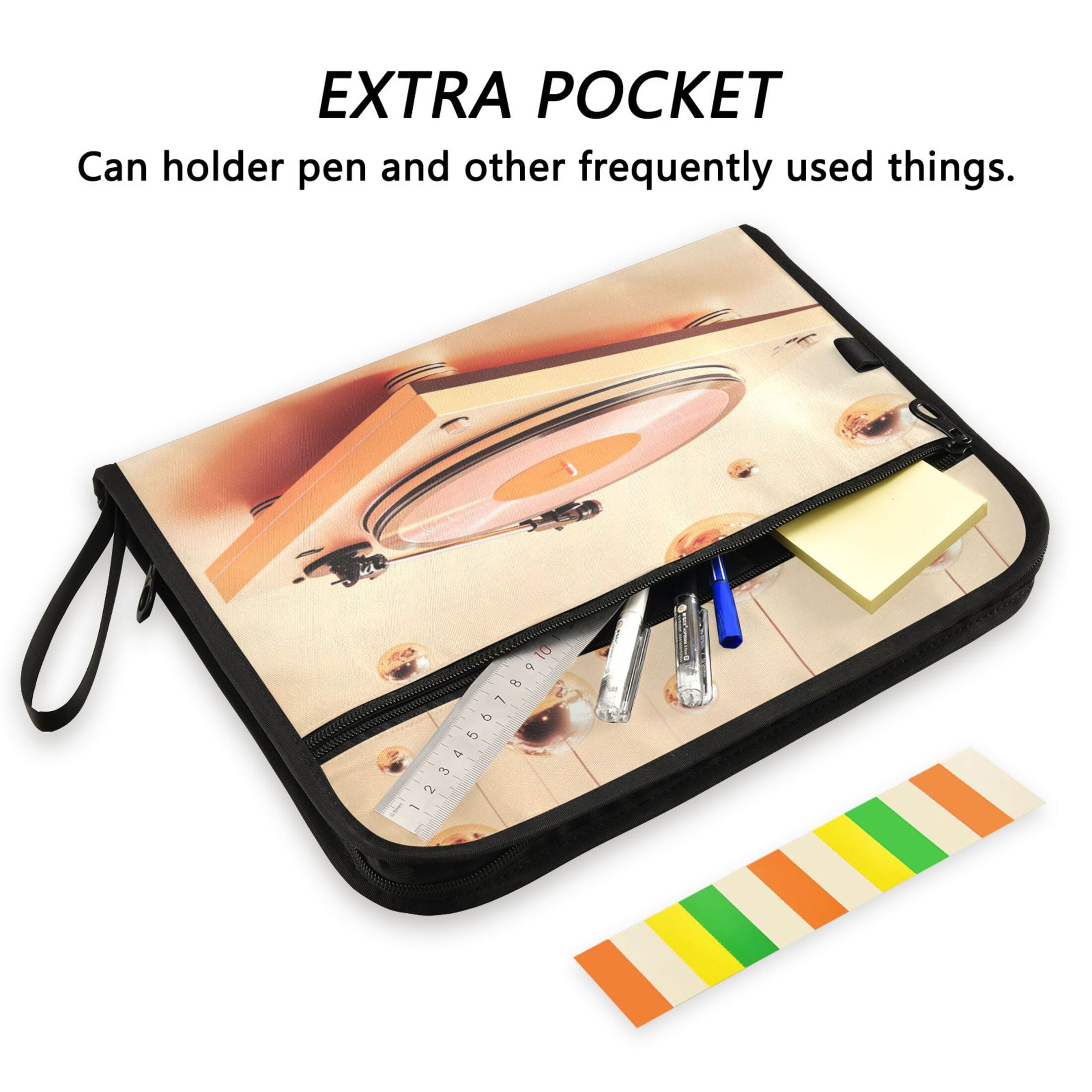 Accordion File Organizer with Zip Closure 13 Pockets Expanding File Folder Letter A4 Paper Document Organizer for Home Office Orange Vinyl Record