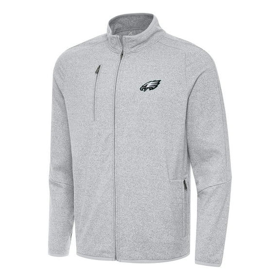 Men's Antigua Heather Gray Philadelphia Eagles  Hold-Up Tri-Blend Full-Zip Jacket