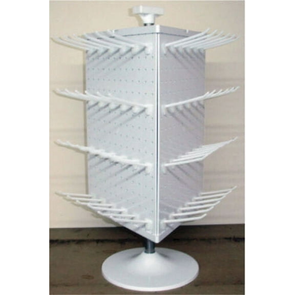 3 Sided White Plastic Counter Top Peg Board Spinner Rack Display with Hooks