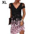 thumbnail image 5 of destyer Robe Courte à Manches Courtes Imprimée Col en V pour Femmes Robe Décontractée Soirée École Fiançailles Été Mariage Anniversaire Vêtements Rose TG, 5 of 5