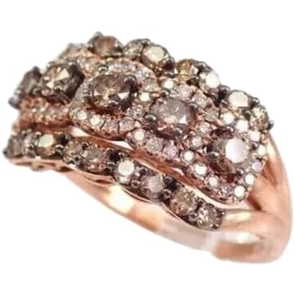 Divine Creation 925 Sterling Silver 2.30 Ct Round Cut Brown Diamond Wedding Engagement Halo Ring 14K Rose Gold Plated For Women's -8