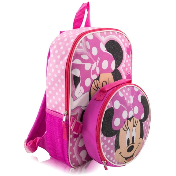 Disney Minnie Mouse Backpack With Lunch Box for Kids Insulated Lunch Bag Lunch Box for Girls, Boys, Toddlers 14" Backpack for School and Reusable Lunchbox