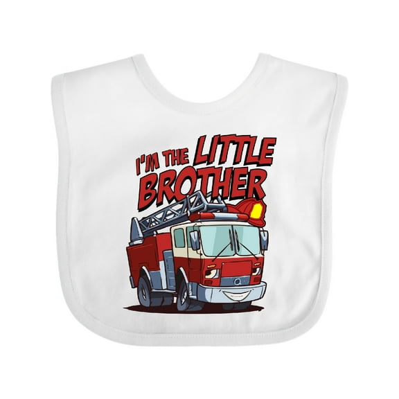 Inktastic Little Brother Fire Truck Boys Baby Bib