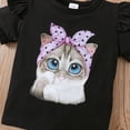 thumbnail image 5 of Pandaie 2-8Y Toddler Girls Summer Outfit 3 Piece Ruffle Short Sleeve Shirt Shorts Headband Clothing Set Baby Cute Cat Print Clothes, 5 of 7