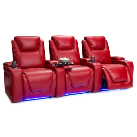 Seatcraft  Equinox Leather Home Theater Seating Power Recline with Powered Headrest and Lumbar Support Red Row of