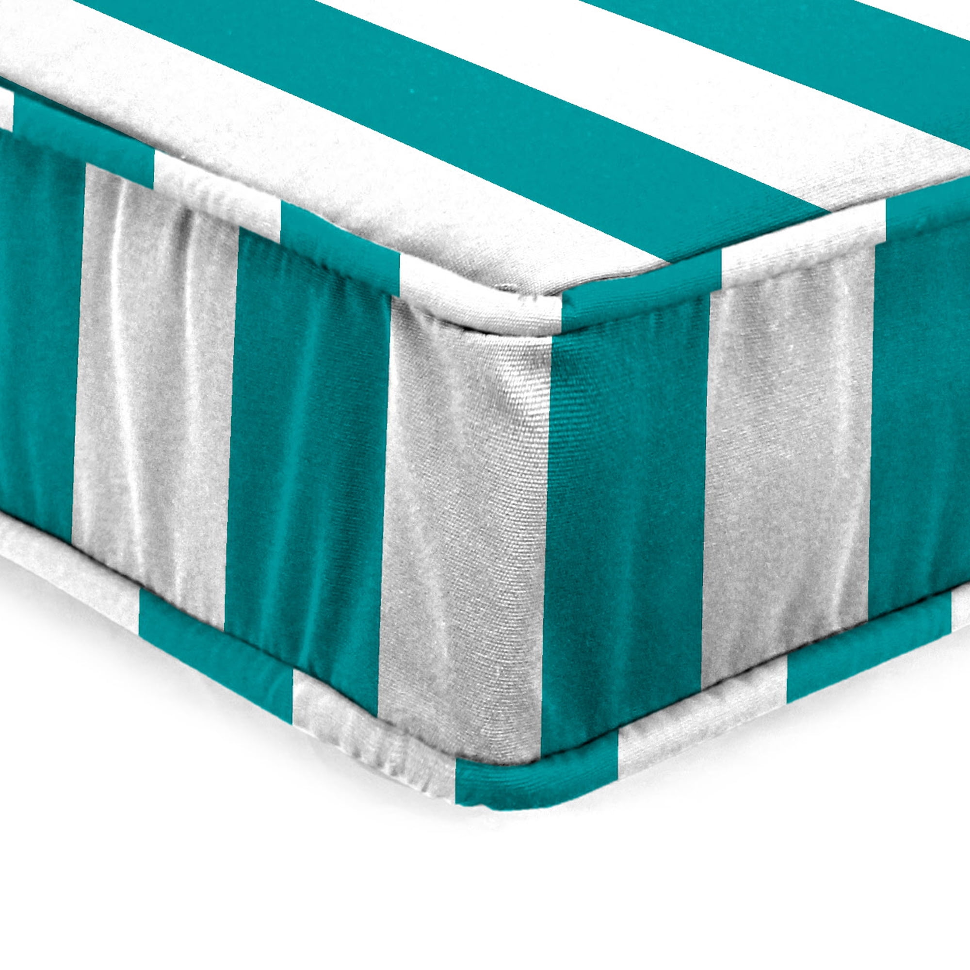 Jordan Manufacturing 22.5" x 22.5" Awning Turquoise Stripe Square Outdoor Deep Seat Cushion with Ties and Welt