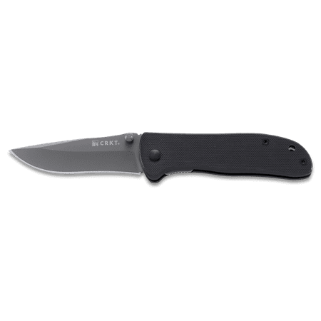 CRKT 6450K Folding Knife with Grey Ti-Nitride Finish 8Cr14MoV Plain Edge Drop Point Blade with G10 Handle Scales and Locking