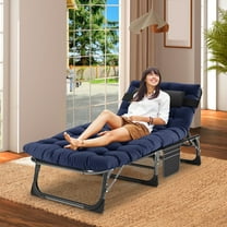 FICISOG Folding Camping Cot, Outside Adults Reclining Folding Chaise with Pillow, Gray&Blue