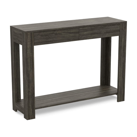 Pemberly Row 40"L 2-Drawers 1-Shelf Console Table in Dark Gray Wood
