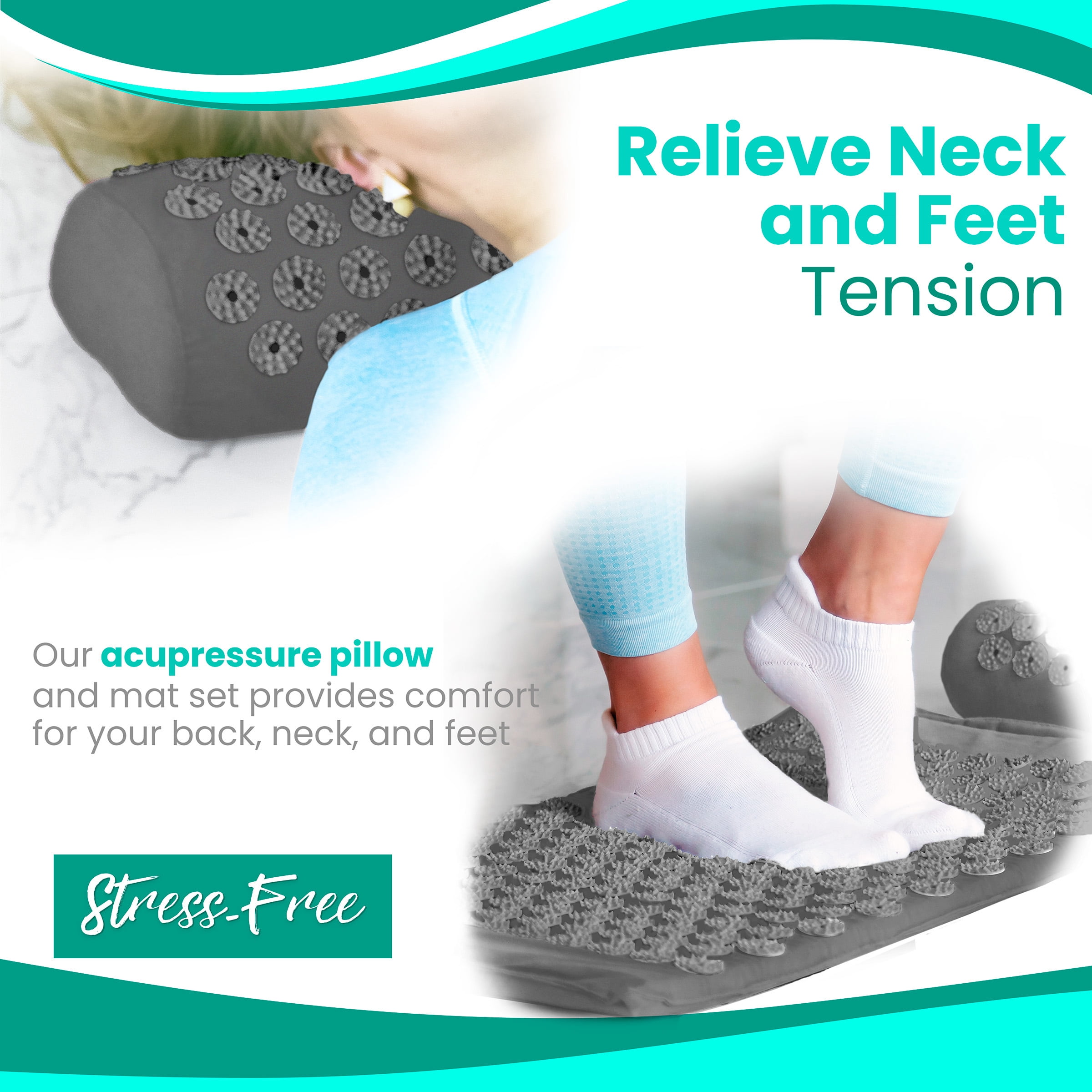 Sivan Health and Fitness Large Acupressure Mat and Pillow Set - Grounding Mat for Stress, Back & Neck Pain - Acupuncture Point Massage Mat - Includes Carry Bag