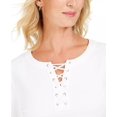 thumbnail image 3 of Karen Scott Women's Lace-Up French Terry Sweatshirt White Size X-Small, 3 of 3