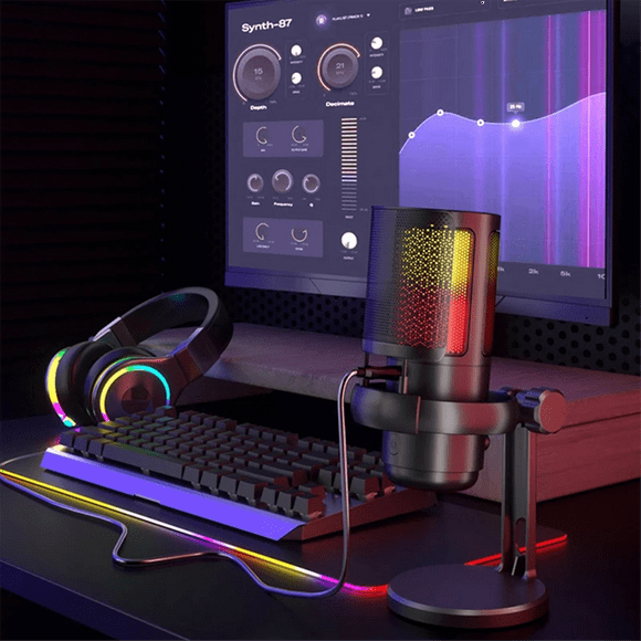 Gaming RGB Microphone, USB PC Mic for Streaming, Podcasts, Recording, Condenser Computer Desktop Mic on for //,1 x Gaming RGB Microphone,Black