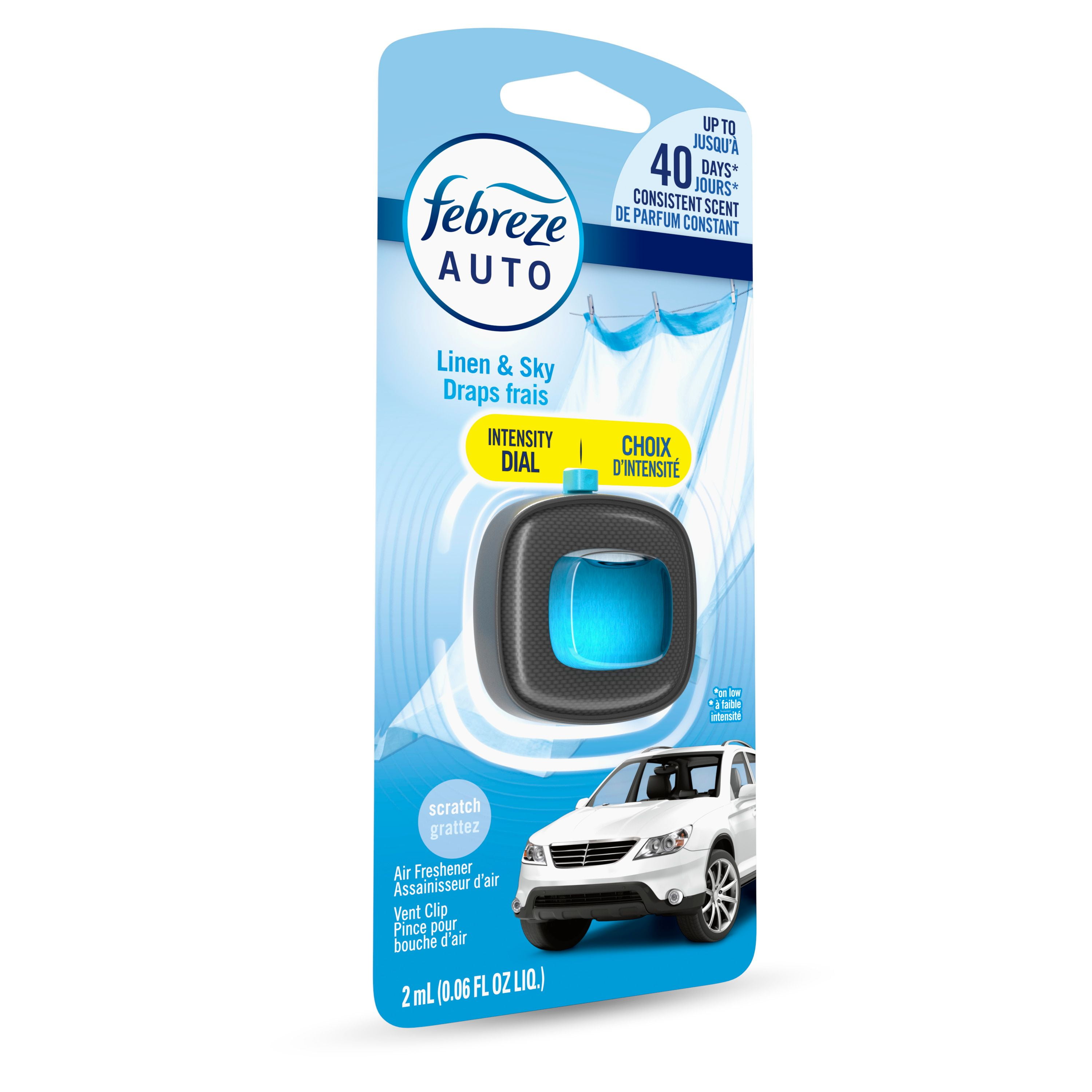 Febreze Car Air Freshener, Odor-Fighting Automotive Vent Clip, Linen & Sky Scent, 2 mL