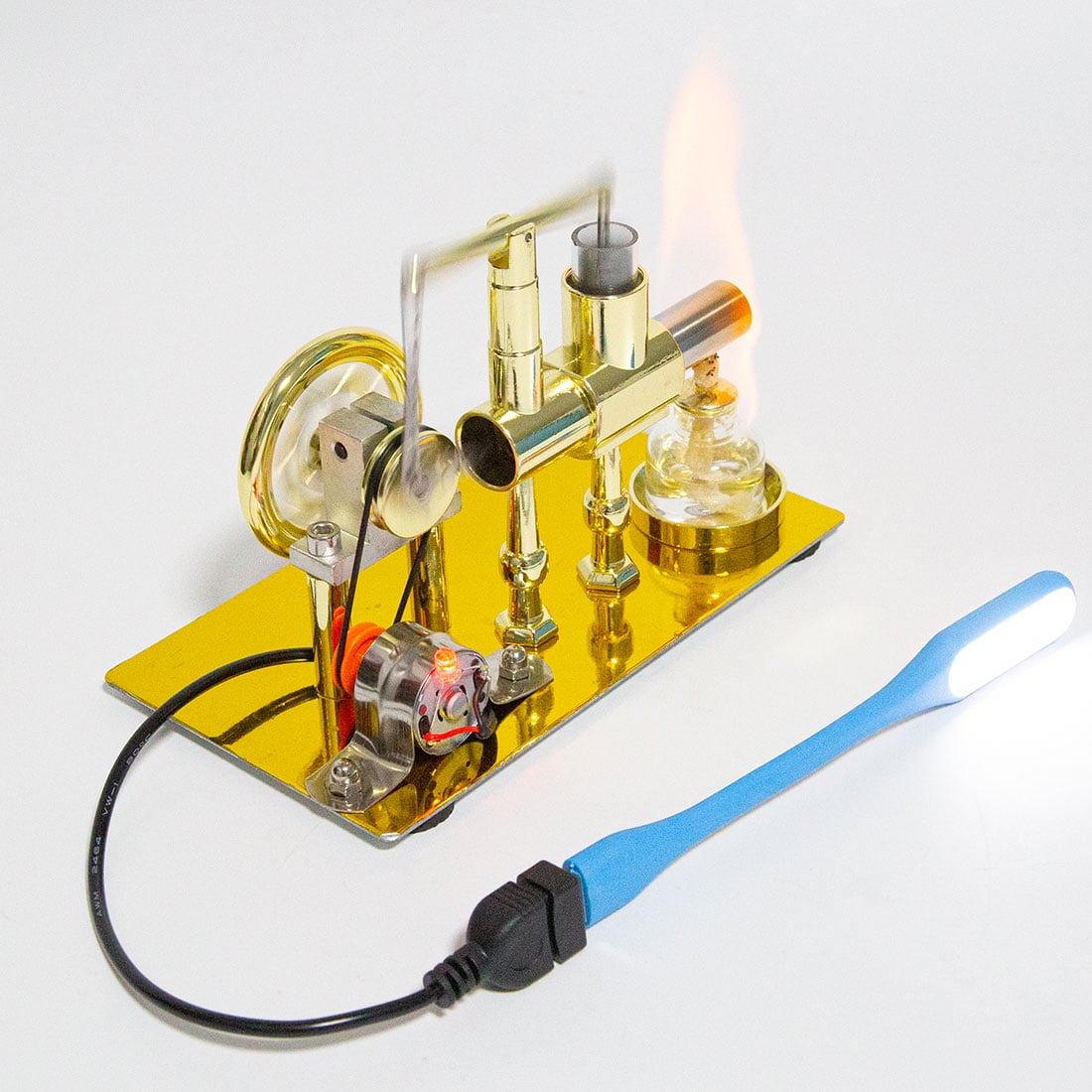 ENJOMOR Hot Air Stirling Engine Model, Balance Single-Cylinder Engine with USB Light, Heat Powered Mechanical Engine for Desktop Science Display and Home Decor, Adults & Collectors