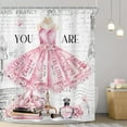 thumbnail image 2 of Ballet Dress Pink Shower Curtain 72Wx72H Inch Fashion Girly Paris Modern Girl Ballerina Motivational Quotes Flower Perfume Book Bathroom Decor Fabric Polyester Waterproof 12 Pack Hooks, 2 of 6