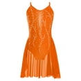 thumbnail image 3 of Haitryli Glittery Rhinestones Figure Skating Dance Dress Jumpsuits Sleeveless Halter Cross Back Bodysuits Gown Orange 8, 3 of 5