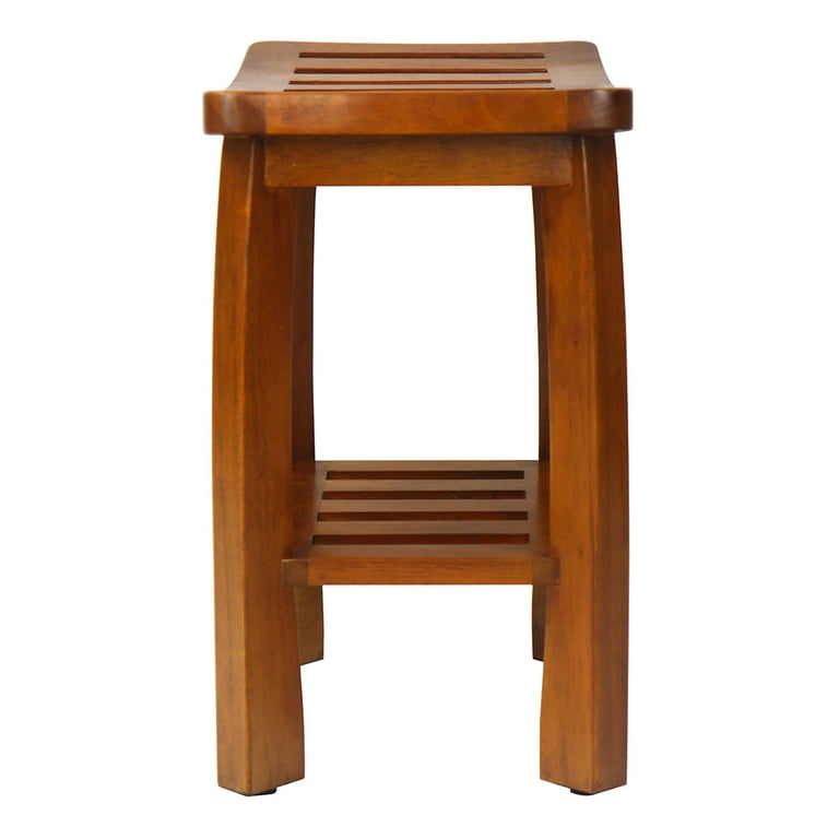 19.01 in. D x 11.02 in. W Solid Wood Spa Shower Bench with Storage Shelf in Teak 19.01 in. D x 11.02 in. W Solid Wood Spa Shower Bench with Storage Shelf in Teak
