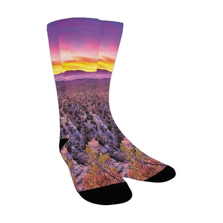 

Nature Decor Surreal Sunrise Sky Horizon over Mountain Valley National Monument Dusk Print Purple Bl Custom Socks for Women