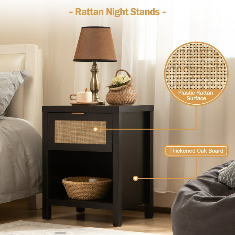 Black wicker bedside tables deals