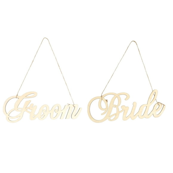 OULII 2pcs Bridal Shower Chair Decor Wooden Board Khaki Hanging Decoration for Couples Wedding Party