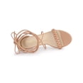 thumbnail image 4 of BLISSFUL STEP Women Woven Strap Lace Up Strappy Stiletto Heel Sandals Nude 10, 4 of 7