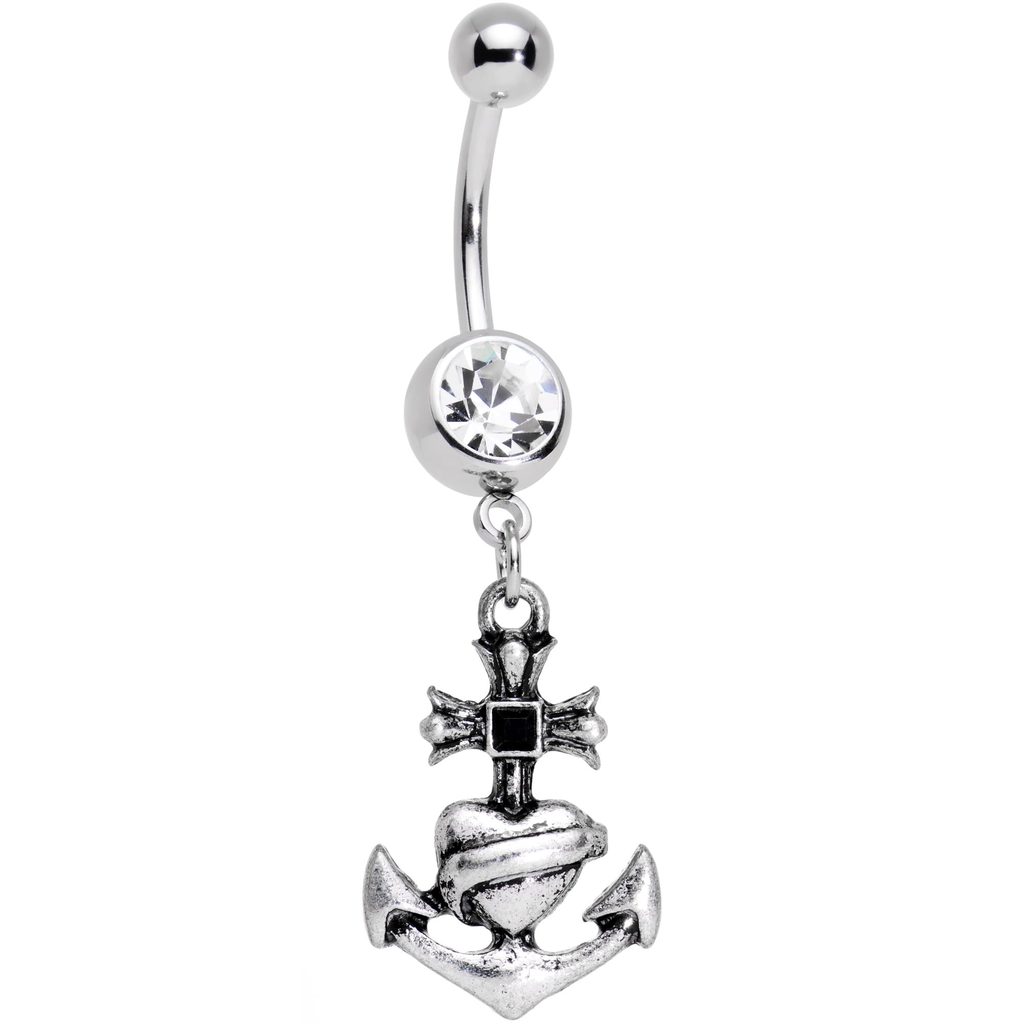 Body Candy Stainless Steel Clear Accent Tattoo Flash Anchor and Heart