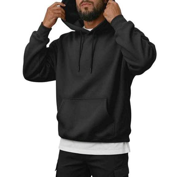 Men's Relaxed Fit Hooded Sweatshirt Drawstring Long Sleeve Casual Pullover Hoodie with Front Pocket