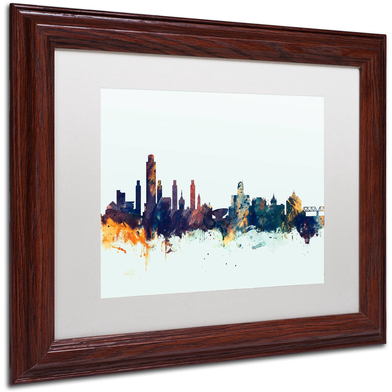 Trademark Fine Art "Albany New York Skyline Blue" Canvas Art by Michael Tompsett, White Matte, Wood Frame