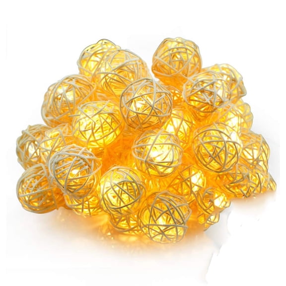 Globe Rattan Ball String Lights, 16.4 feet 40 LED Warm White Fairy Light for Indoor,Bedroom,PartyWarm White