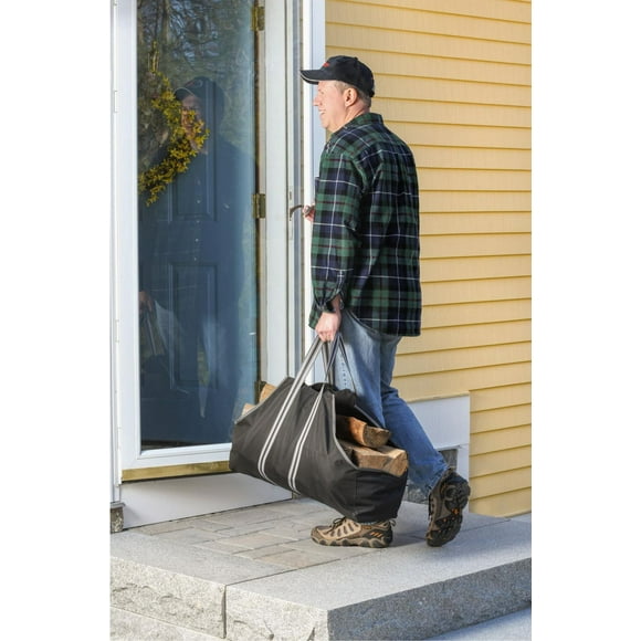 Grand sac pour bois de chauffage, 28 x 9 x 18 po, noir et gris