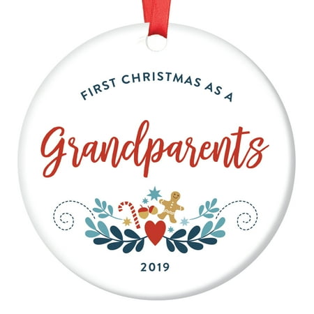 Christmas Presents For Grandparents Milestone Grandparents First Christmas Ornament Present 2019 Newborn Grandchildren Keepsake Gift Baby's 1st Xmas Cheerful Red Gingerbread Folk Art Design Ceramic 3