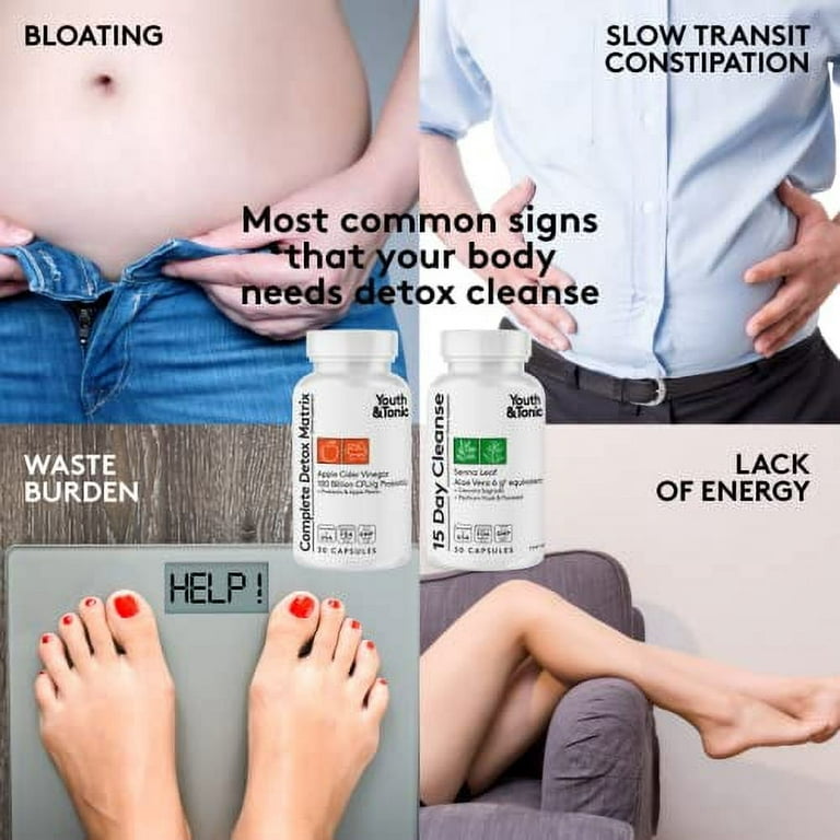 3pk Detox Cleanse Kick Off Weight Management | Colon Cleanser + Water Loss  Pills w Dandelion + ACV Full Body Detox + Probiotics | Flat Stomach & Waist