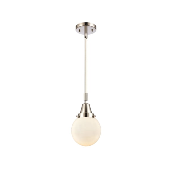 447-1S-PN-G201-6 Innovations Lighting Beacon - 1 Light Stem Hung Mini Pendant-10.63 Inch Tall and 6 Inch Wide-Polished Nickel Finish-Matte White Glass