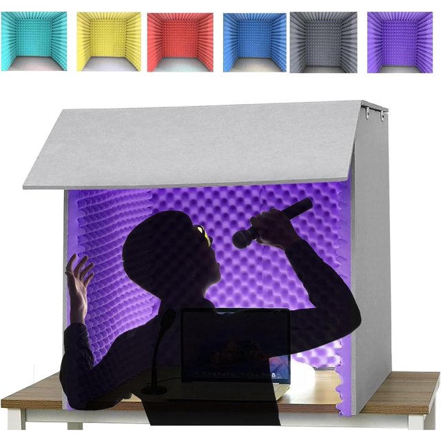 Housse de Bureau Insonorisée, Cabine d'Enregistrement Portable, Boîte de Son Auto-Fabriquée, Cabine d'Isolation pour Studio de Musique Chambre Maison, Réduction de Bruit pour Studio d'Enregistrement, Podcasts, Chant, Violet-80x80x80cm